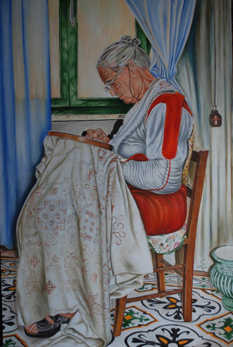 Donna che ricama costume di Ploaghe