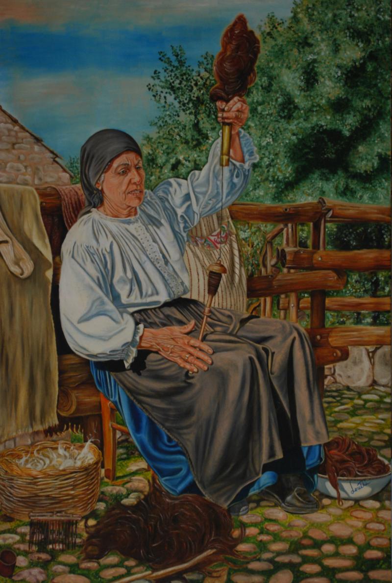 Donna che fila l'orbace nella gracchiera di Tiana