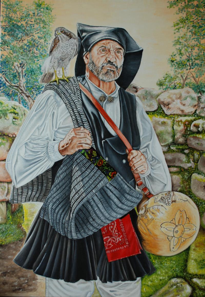 A caccia col falchetto, costume di Guspini (ritratto)