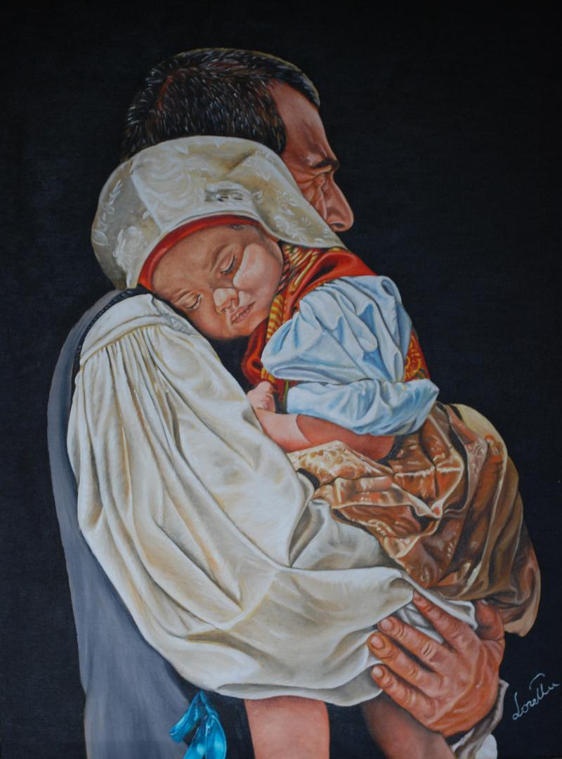 Bimba addormentata in braccio al babbo