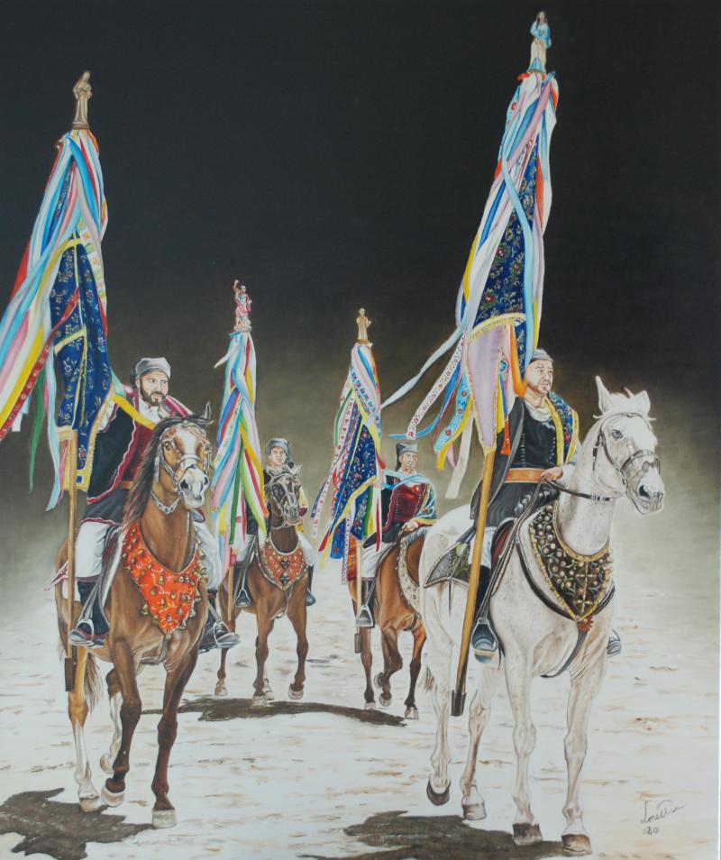 Cavalieri di Pattada con stendardi