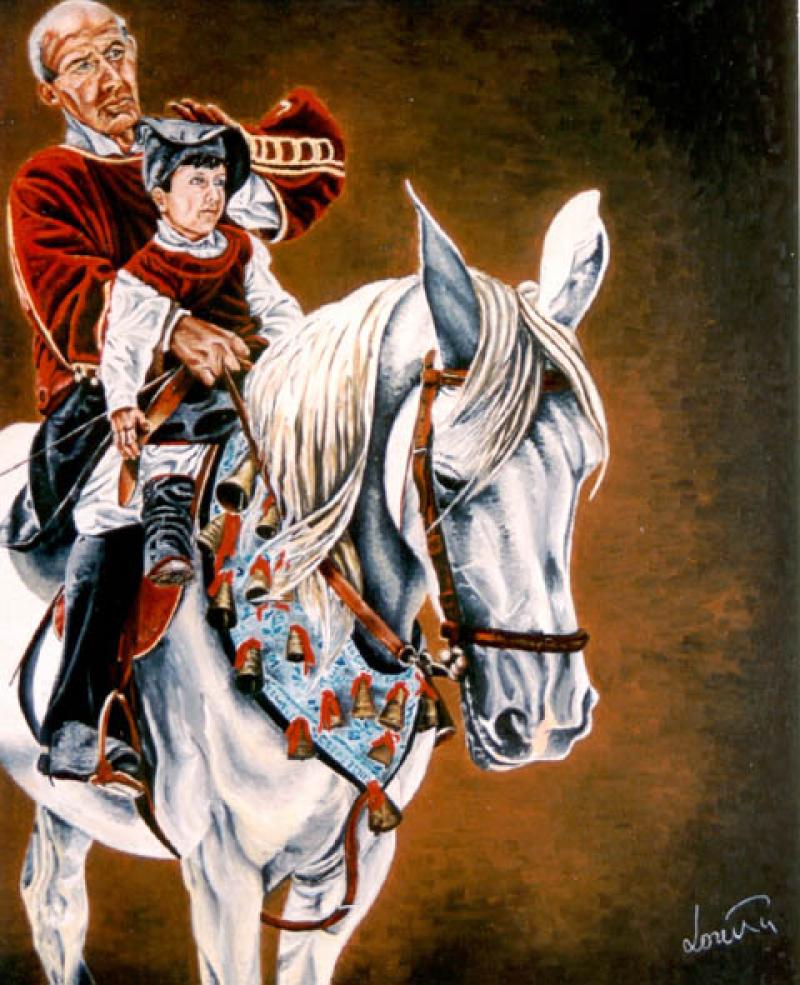 Nonno e nipote a cavallo, costume di Sennori